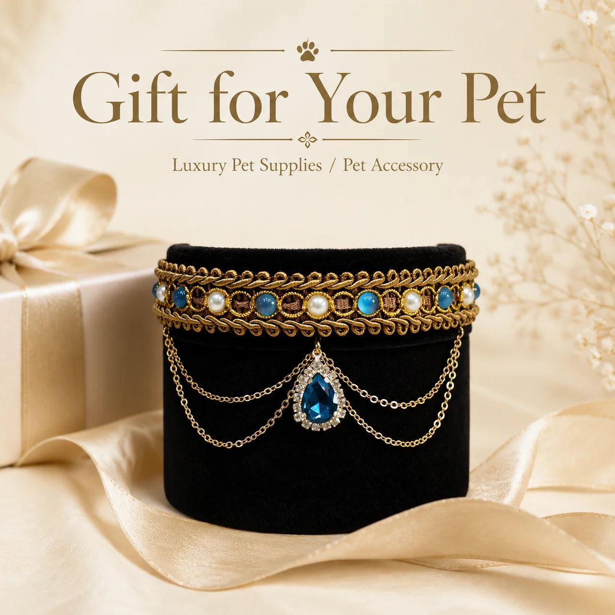 Blue Teardrop Velvet Pet Choker