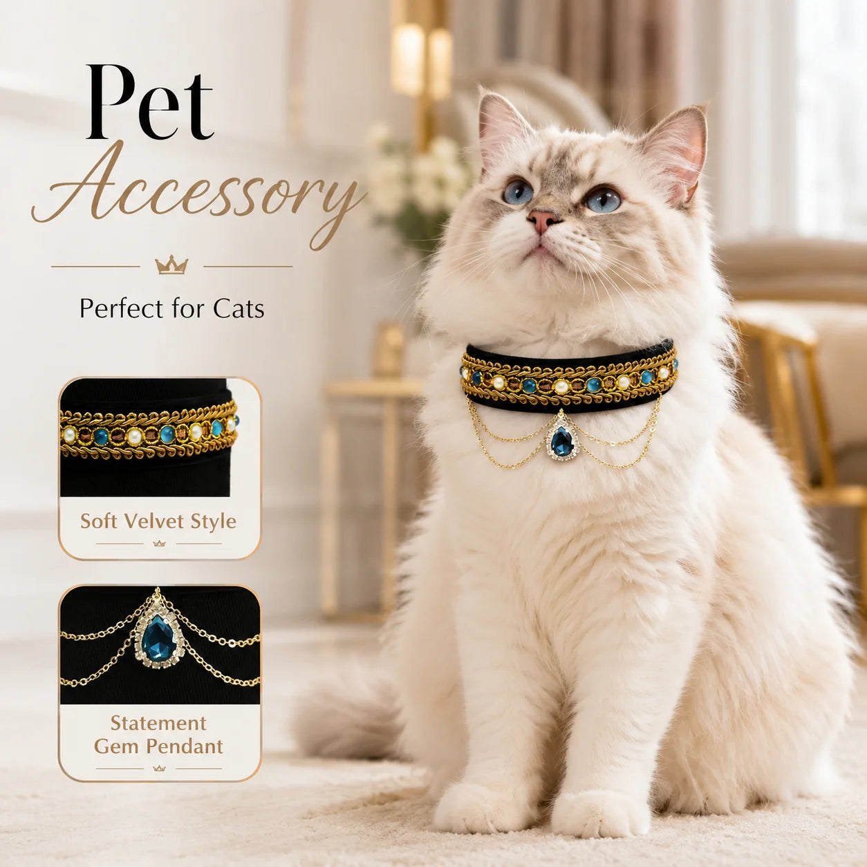 Blue Teardrop Velvet Pet Choker
