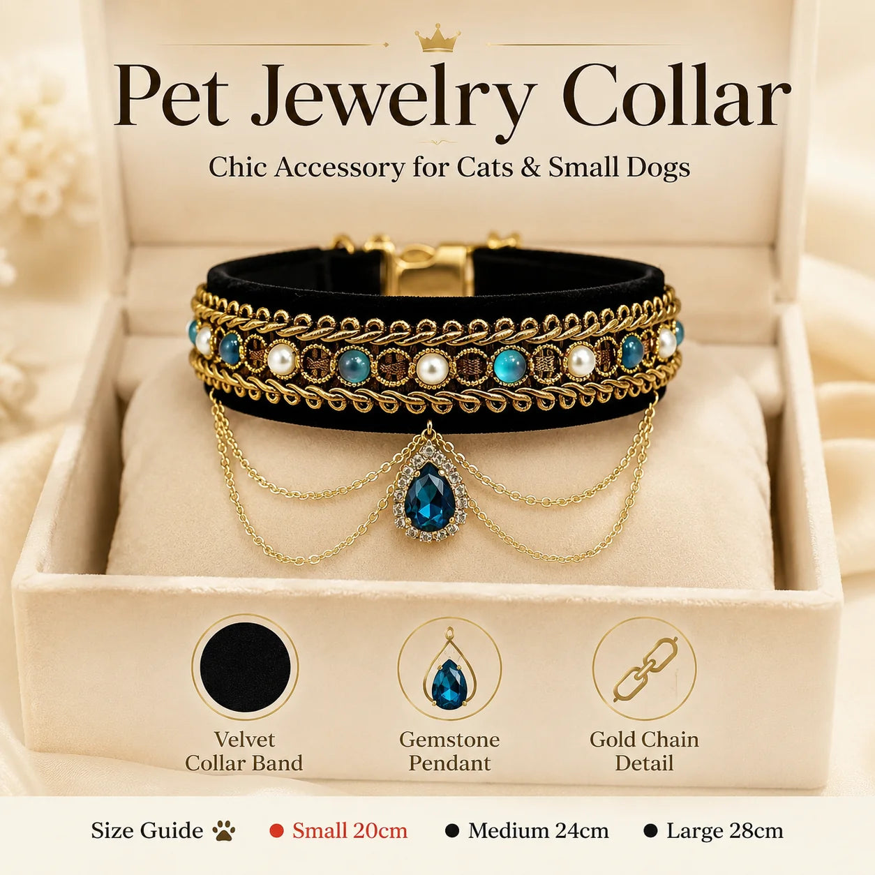 Blue Teardrop Velvet Pet Choker