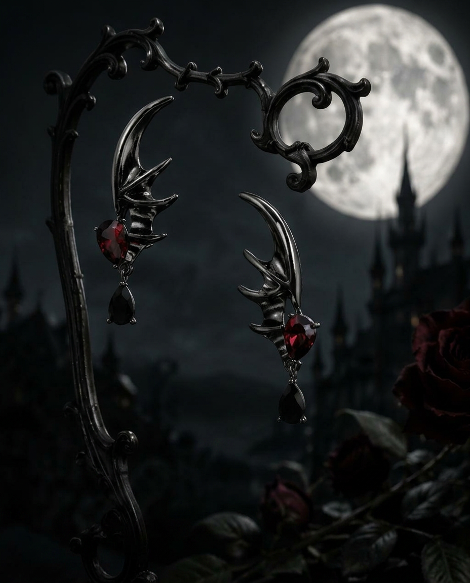 Gothic Bat Wing Earrings – Crimson Gem Dark Romance Jewelry