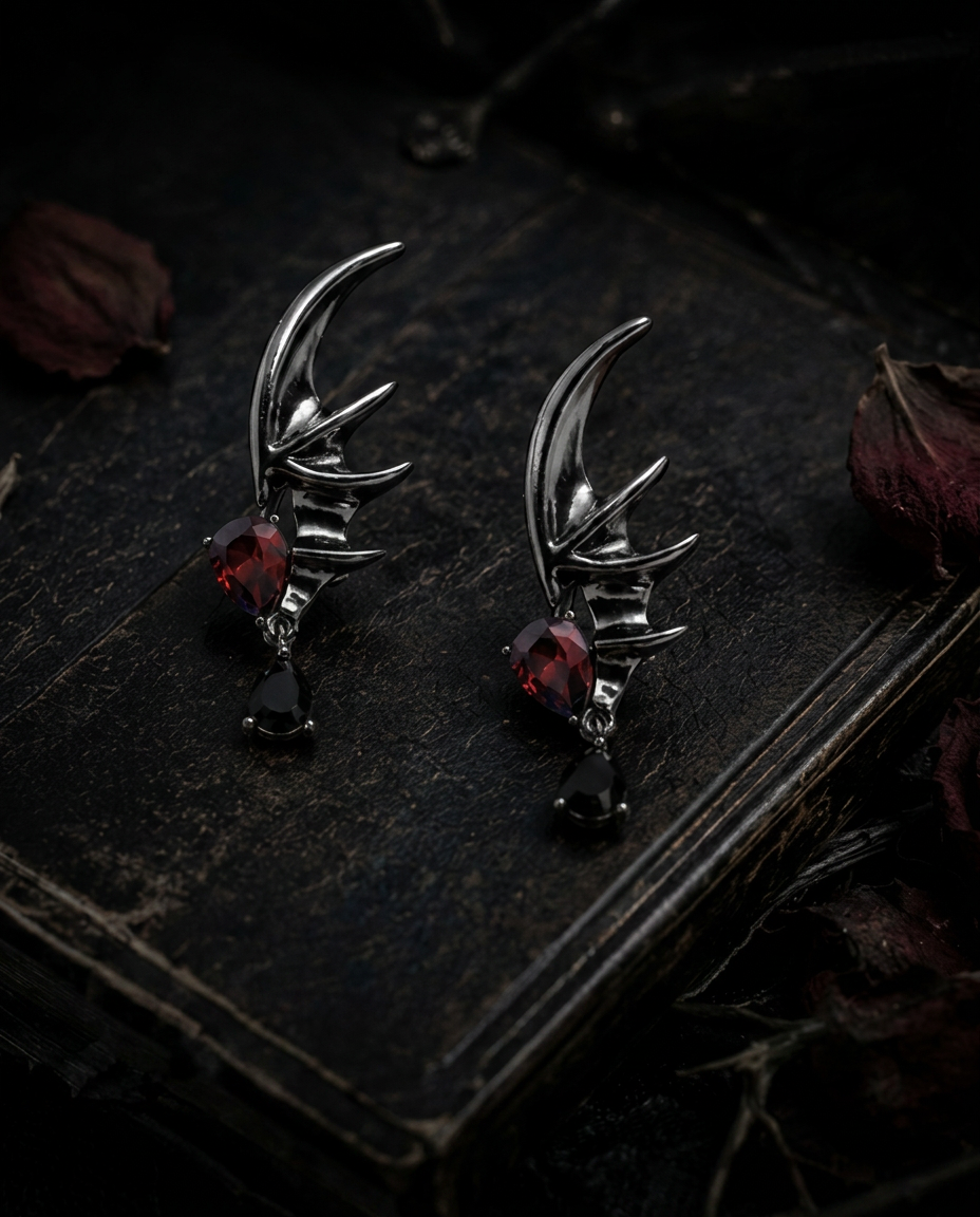 Gothic Bat Wing Earrings – Crimson Gem Dark Romance Jewelry