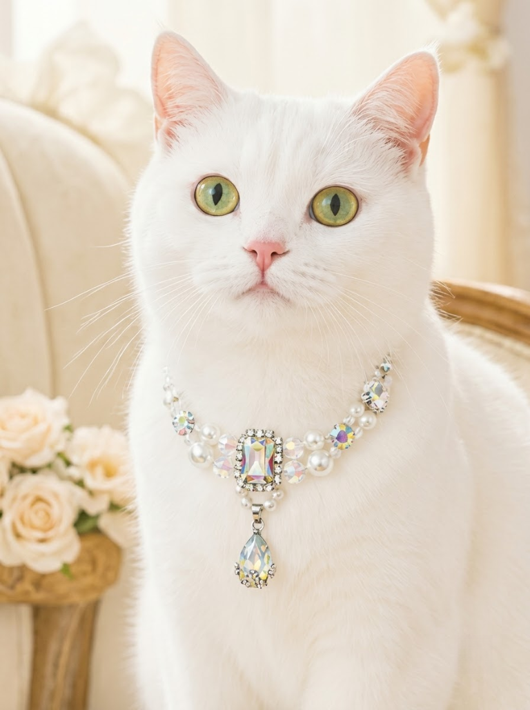 Muse Mo Aurora Crystal Pet Collar – Pearl & Iridescent Crystal Dog Necklace