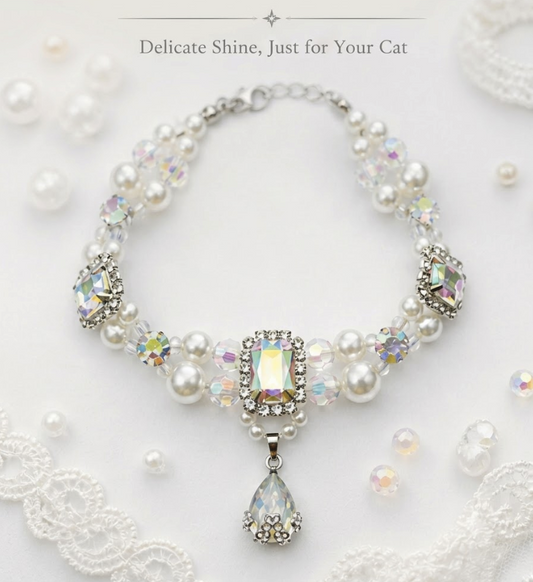 Muse Mo Aurora Crystal Pet Collar – Pearl & Iridescent Crystal Dog Necklace