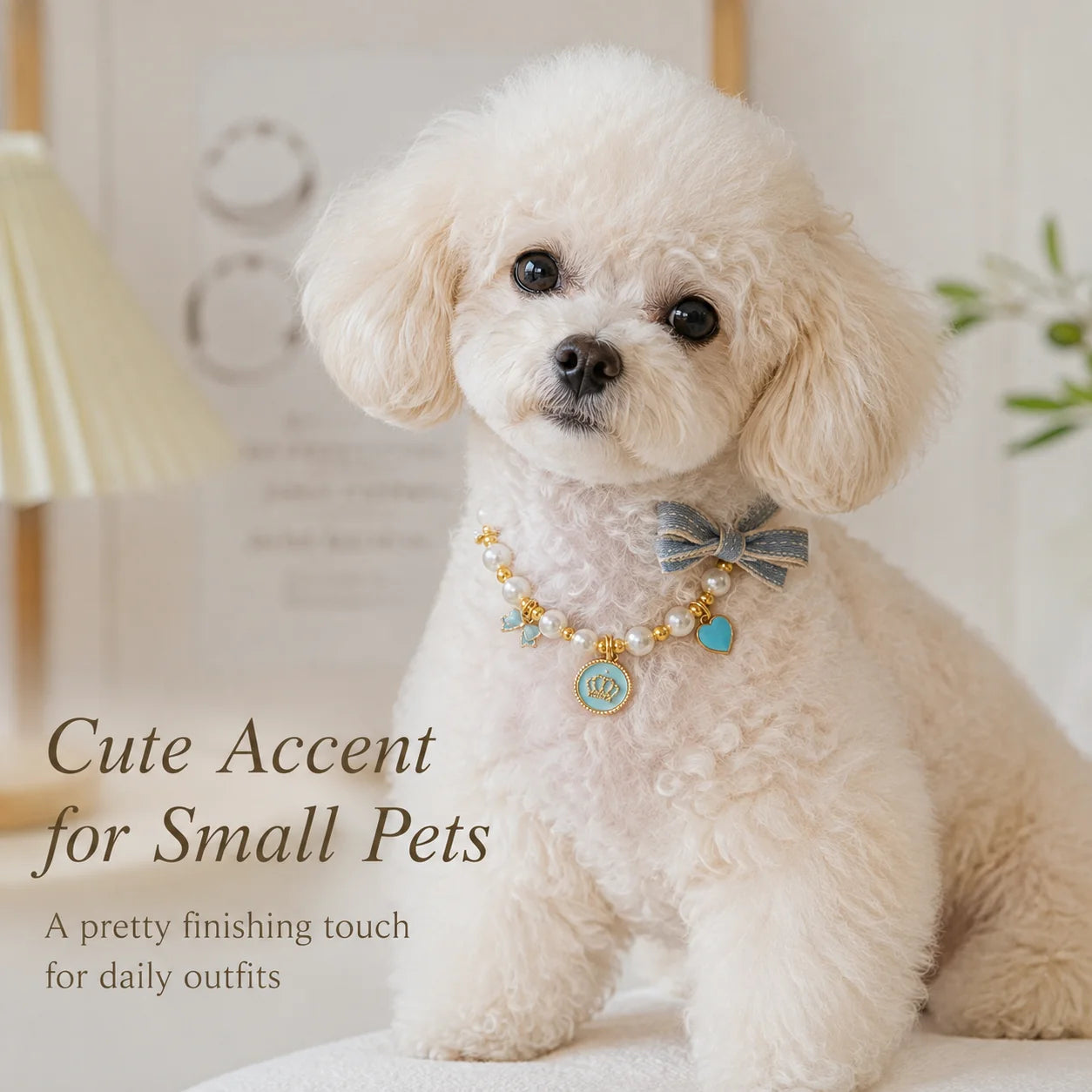 Light Blue Pearl Bow & Crown Pet Necklace