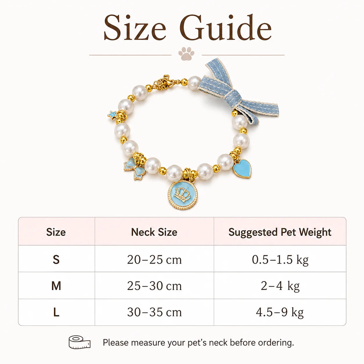 Light Blue Pearl Bow & Crown Pet Necklace