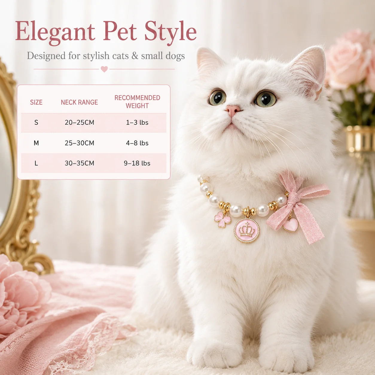 Pink Pearl Bow & Crown Pet Necklace