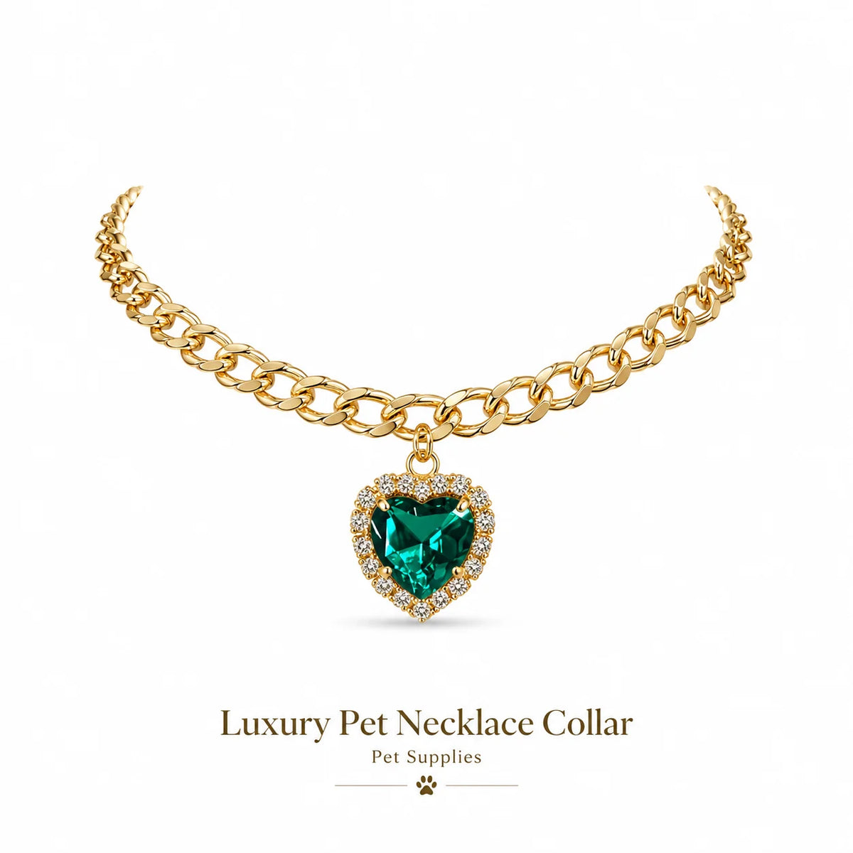 Emerald Heart Cuban Chain Pet Necklace