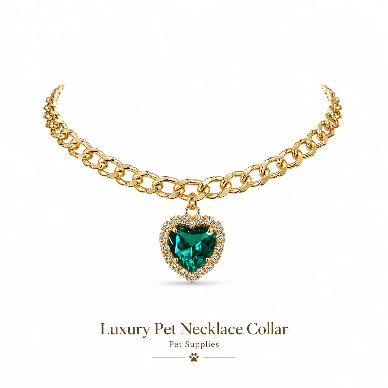 Emerald Heart Cuban Chain Pet Necklace