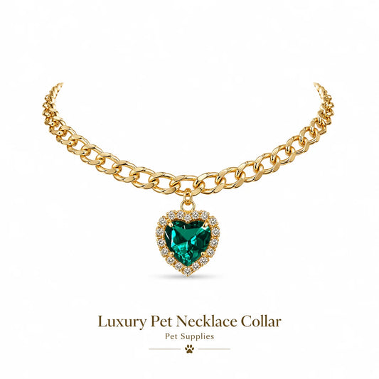 Emerald Heart Cuban Chain Pet Necklace