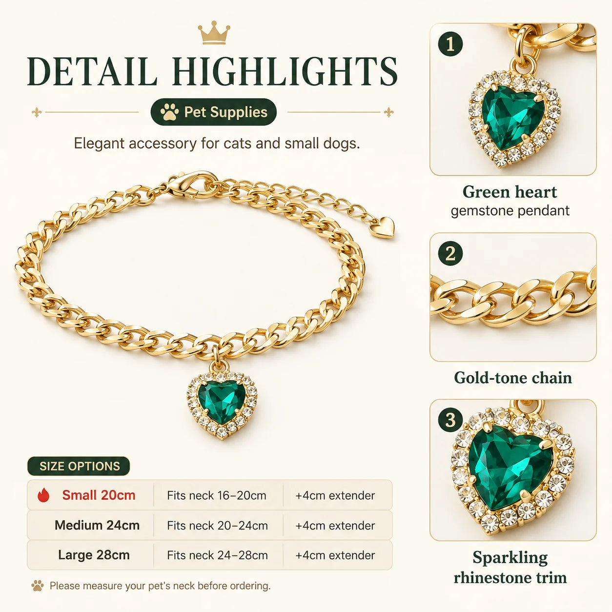 Emerald Heart Cuban Chain Pet Necklace