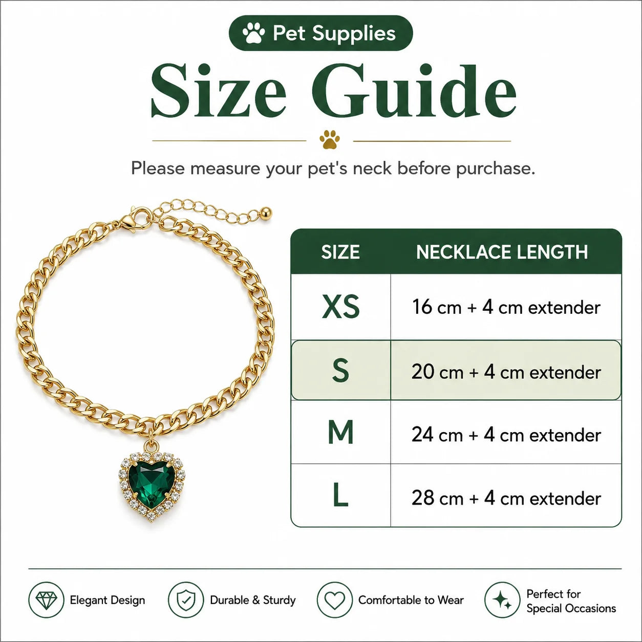 Emerald Heart Cuban Chain Pet Necklace