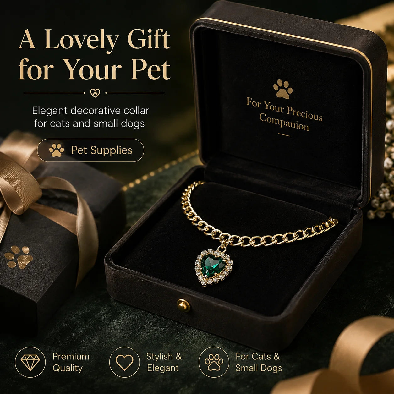Emerald Heart Cuban Chain Pet Necklace