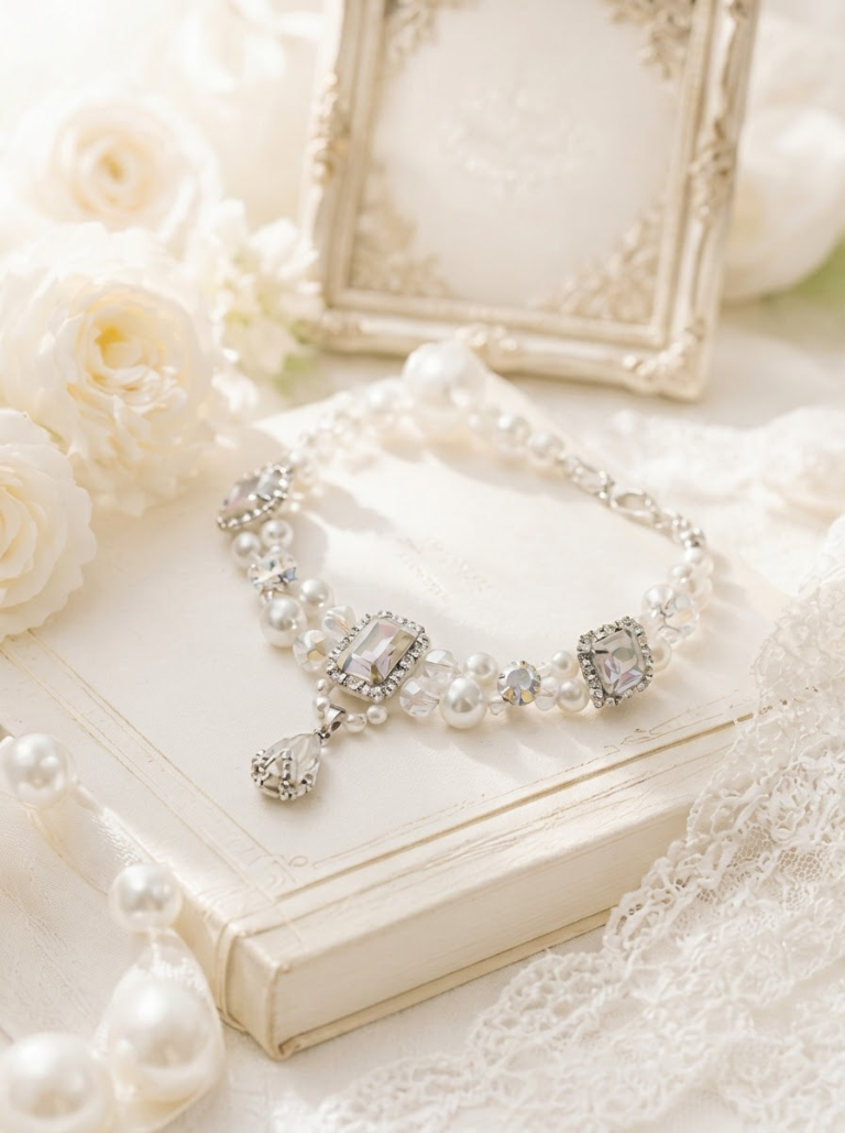 Muse Mo Aurora Crystal Pet Collar – Pearl & Iridescent Crystal Dog Necklace
