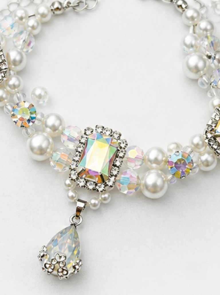 Muse Mo Aurora Crystal Pet Collar – Pearl & Iridescent Crystal Dog Necklace