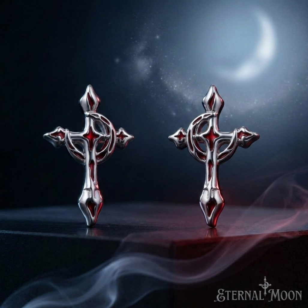 Gothic Cross Earrings, Dangle Cross Earrings, Silver Cross Jewelry, Dark Aesthetic, Occult Jewelry
