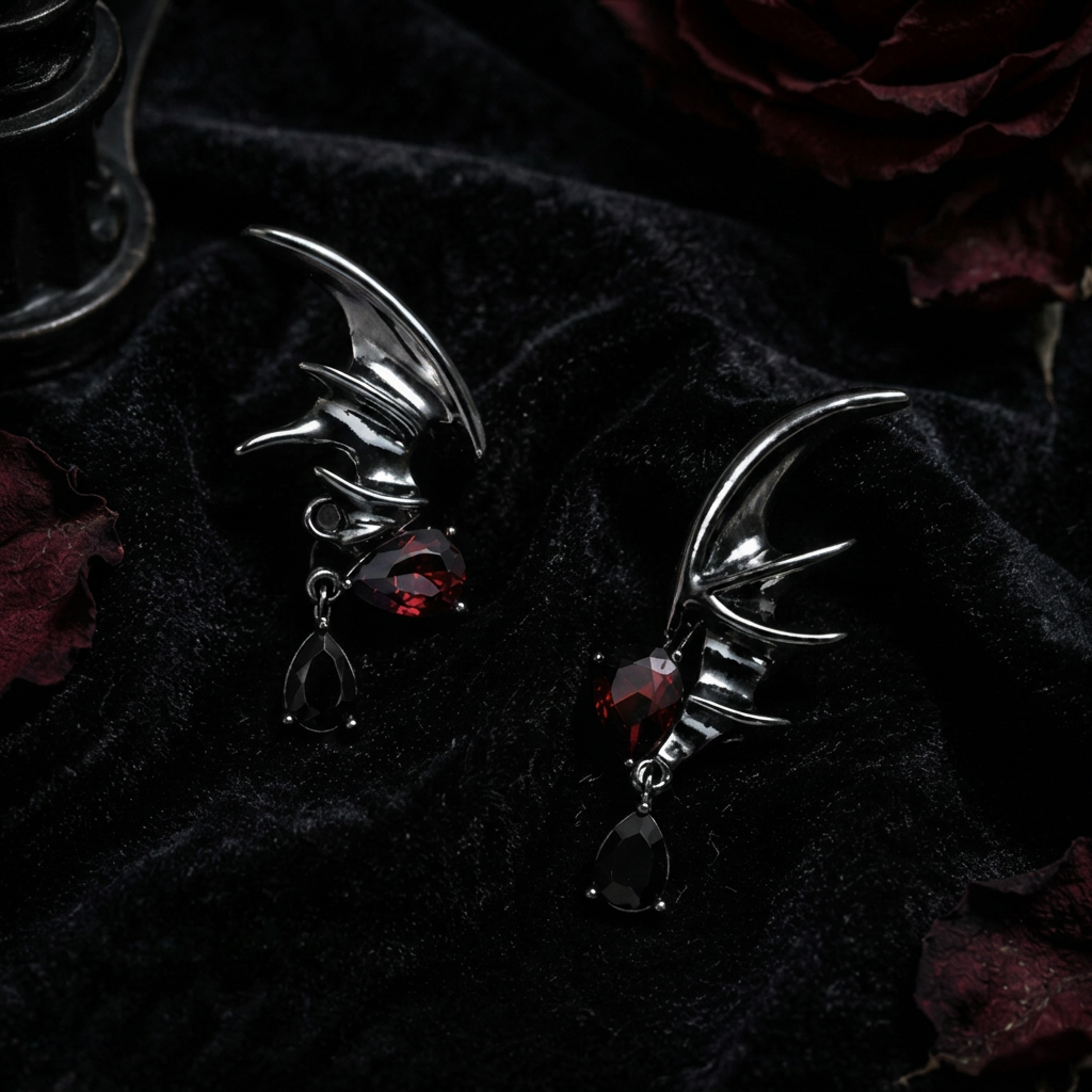 Gothic Bat Wing Earrings – Crimson Gem Dark Romance Jewelry